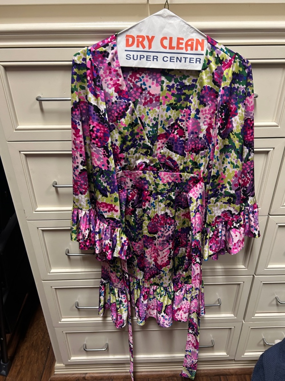 Vibrant Floral Satin Wrap Dress